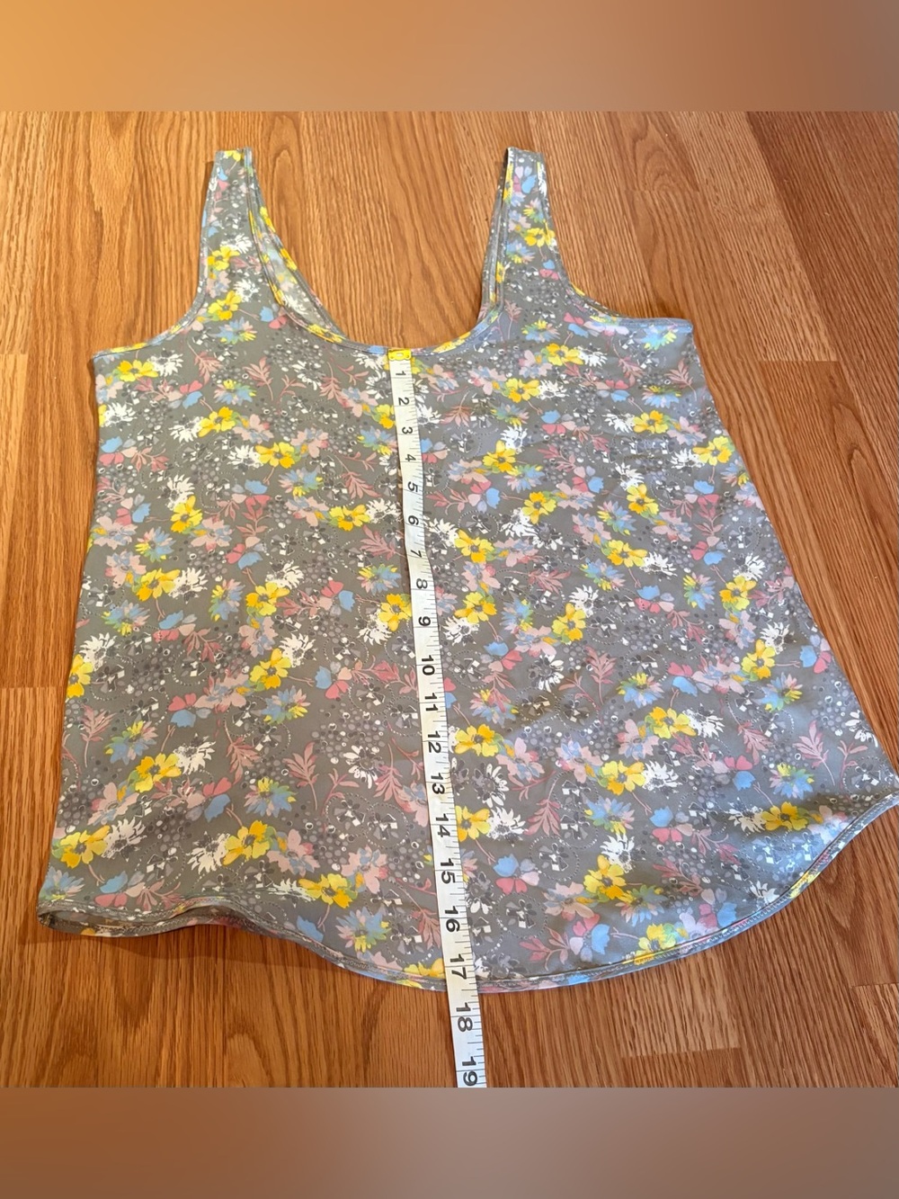 Free People Gray Floral Scoop Tank with Yellow & Pink Blooms - Picture 8 of 8